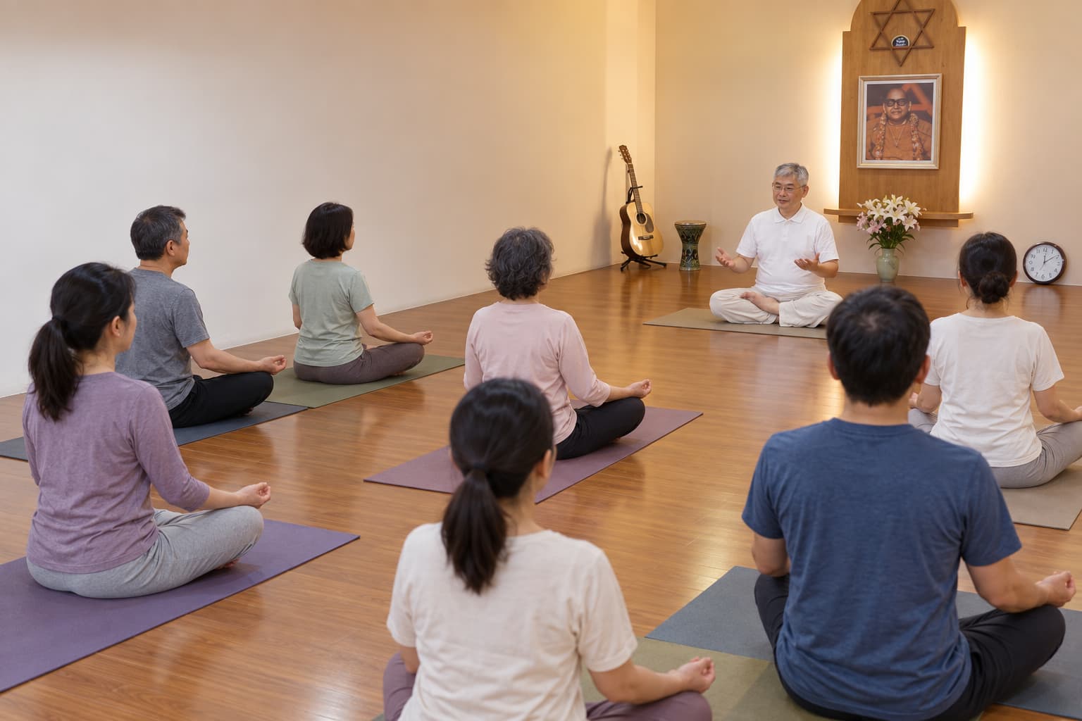 yoga-class-taipei A gentle indoor yoga class at Ananda Marga Taipei